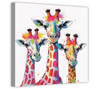 LZIMU Giraffe Family Canvas Wall Art Funny Giraffe Mom Dad Baby Poster Prints Cute Colorful Animal Pictures for Kid's Room Nursery Modern Decor Framed (Giraffe Family-2, 16.00"x16.00")