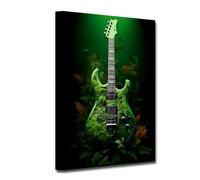 LZIMU Guitar Canvas Wall Art Green Guitar with Plants Painting Print Abstract Music Pictures Musical Instrument Poster for Teens Room Decor Framed (Guitar-3, 16.00"x24.00")