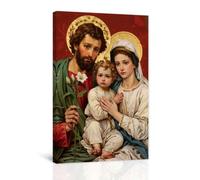 LZIMU Holy Family Picture Wall Art Catholic Canvas Jesus Family Painting Virgin Mary Joseph Poster Prints Christian Painting for Church Prayer Room Decor Framed (Red, 30.00 x 45.00 cms)