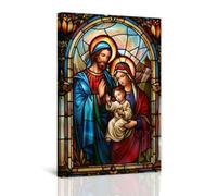 LZIMU Holy Family Picture Wall Art Catholic Canvas Jesus Family Painting Virgin Mary Joseph Poster Prints Christian Painting for Church Prayer Room Decor Framed (Blue, 30.00 x 45.00 cms)