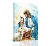 LZIMU Holy Family Picture Wall Art Christian Wall Decor Watercolor Jesus Family Painting Virgin Mary Joseph Canvas Prints Catholic Artwork for Church Decor Framed (Blue, 30.00 x 45.00 cms)