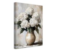 LZIMU Hydrangea Wall Art Bathroom Decor Rustic Flowers Pictures Prints Hydrangea Floral in Vase Pictures Vintage Farmhouse Painting Kitchen Decor Framed (Brown, 18L x 12W)