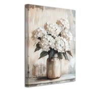 LZIMU Hydrangea Wall Art Bathroom Decor Rustic Flowers Pictures Prints Hydrangea Floral in Vase Pictures Vintage Farmhouse Painting Kitchen Decor Framed (White, 36L x 24W)