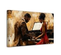 LZIMU Jazz Band Canvas Wall Art African American Music Painting Abstract Black Music Pictures Prints for Musical Club Bar Decor Frame (Red, 36L x 24W)