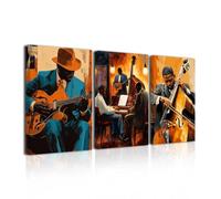 LZIMU Jazz Wall Art Abstract Black Music Picture African American Music Canvas Prints Vintage Jazz Band Painting for Musical Club Classroom Decor Framed (Orange, 16.00" x 24.00" x 3PCS)
