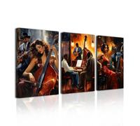 LZIMU Jazz Wall Art Abstract Black Music Picture African American Music Canvas Prints Vintage Jazz Band Painting for Musical Club Classroom Decor Framed (Red, 12.00" x 16.00" x 3PCS)