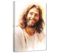 LZIMU Jesus Canvas Wall Art Christian God Portrait Picture Prints Watercolor Artwork for Spiritual Prayer Room Bedroom Home Decor Framed (Jesus-3, 16.00"x24.00")