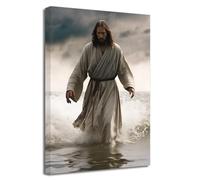 LZIMU Jesus Canvas Wall Art Jesus Walking on the Beach Picture Prints God Paintings Christian Artwork Spiritual Church Wall Decor Framed(Picture-1, (12.00" x 18.00"))