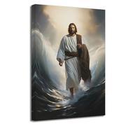 LZIMU Jesus Canvas Wall Art Jesus Walking on the Beach Picture Prints God Paintings Christian Artwork Spiritual Church Wall Decor Framed(Picture-3, (12.00" x 18.00"))