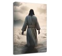 LZIMU Jesus Canvas Wall Art Jesus Walking on the Beach Picture Prints God Paintings Christian Artwork Spiritual Church Wall Decor Framed(Picture-2, (12.00" x 18.00"))