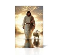 LZIMU Jesus Picture for Wall Christian Wall Art Jesus Walks on Water Canvas Prints Christ Saves The Lost Lamb Painting God Poster for Office Decor Framed (White, 30.00 x 45.00 cms)