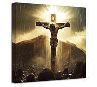 LZIMU Jesus Pictures Wall Decor Christian Painting Christ Cross Canvas Prints Religious Faith Poster Jesus Wall Art Easter Decor Framed (Brown, (16L x 16W))