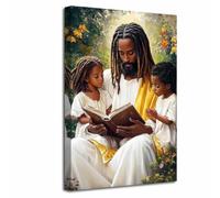 LZIMU Jesus Teaching Children Wall Art Christ Black Jesus Picture African Child Canvas Print Religion Faith Painting Christian Bible Poster Kids Room Church Decor (60L x 40W cm)