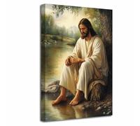 LZIMU Jesus Wall Art Christian God Picture Bible Stories Painting Religious Spirit Faith Canvas Print Jesus at River Poster Biblical Artwork Home Decor (Green, (45L x 30W cm))
