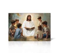 LZIMU Jesus Wall Art Jesus Christ Teaching Children Picture Canvas Prints God and Kids Painting Religious Faith Wall Decor for Kids Room Church Framed (30.00 x 45.00 cms)