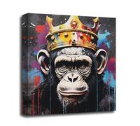 LZIMU King Monkey Wall Art Funny Gorilla with Gold Crown Canvas Prints Graffiti Animals Portrait Picture Modern Artwork for Office Decor Framed (Animal-1, 18.00"x18.00")