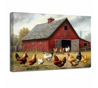 LZIMU Kitchen Rooster Wall Art Farm Animal Picture Rustic Barn Painting Chicken Canvas Prints Country Farm Coop Poster Vintage Farmhouse Artwork Home Decor (Red, (40L x 50W cm))