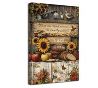 LZIMU Kitchen Wall Art Bread Picture Rustic Christian inspirational Canvas Prints Farmhouse Food Painting Sunflower Flowers Apple Bird Poster Vintage Dining Room Decor (Brown, (20L x 16W))