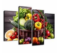 LZIMU Large 4Pcs Kitchen Canvas Wall Art Fruit Picture Various Fresh Fruits Vegetable Painting Prints Vintage Food Poster for Kitchen Restaurant Dining Room Decor (Green, (30x60cmx2 30x80cmx2))