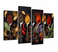 LZIMU Large 4Pcs Kitchen Wall Decor Spices and Seasoning Spoon Picture Prints Colorful Kitchen Canvas Art Still Life Painting Vintage Food Poster for Dining Room (Red, (20x30cmx2 20x50cmx2))