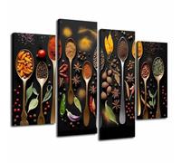 LZIMU Large 4Pcs Kitchen Wall Decor Spices and Seasoning Spoon Picture Prints Colorful Kitchen Canvas Art Still Life Painting Vintage Food Poster for Dining Room (Black, (30x65cmx2 30x90cmx2))
