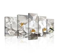 LZIMU Large Flowers Canvas Wall Art 5 Pieces White Orchid Picture Prints Abstract Floral Painting Framed Artwork for Home Bathroom Decor (White, 10"x16"x2 10"x20"x2 10"x24"x1)