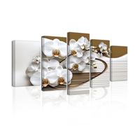 LZIMU Large Flowers Canvas Wall Art 5 Pieces White Orchid Picture Prints Abstract Floral Painting Framed Artwork for Home Bathroom Decor (Grey, 16"x24"x2 16"x32"x2 16"x40"x1)