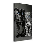 LZIMU Large Leopard Couple Picture Wall Art Panther and Cheetah Canvas Prints Big Cats Paintings African Wildlife Artwork for Man Cave Office Framed (Blue, 32" L x 16" W)