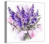 LZIMU Lavender Canvas Wall Art Purple Floral Picture Wall Decor Purple Flower Botanical Plant Painting Print for Bathroom Kitchen Bedroom Decor (Lavender-2, 50.00 x 50.00 cms)