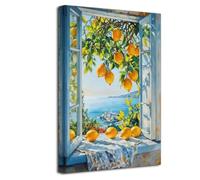 LZIMU Lemon Wall Art Kitchen Decor Bathroom Pictures Lemon Tree Canvas Prints Vintage Yellow Fruit Painting Rustic Landscape Poster Farmhouse Artwork Framed (Blue, (24L x 16W))