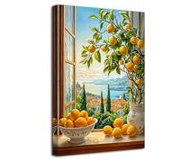 LZIMU Lemon Wall Art Kitchen Decor Bathroom Pictures Lemon Tree Canvas Prints Vintage Yellow Fruit Painting Rustic Landscape Poster Farmhouse Artwork Framed (Orange, (20L x 16W))