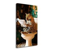 LZIMU Leopard Canvas Wall Art Funny Leopard On Sofa Poster Prints Vintage Jungle Animal Canvas Art Wildlife Botanical Paintings for Luxury Home Decor Framed (Green, 16" L x 8" W)