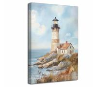 LZIMU Lighthouse Canvas Wall Art Nautical Bathroom Pictures Prints Seagull Sailboat Paintings Vintage Rustic Wildflowers Poster Coastal Beach Seascape Artwork Decor (Brown, (45L x 30W cm))
