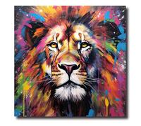 LZIMU Lion Canvas Wall Art Colorful Lion Head Poster Prints Abstract Animal Paintings for Kids Room Nursery Decor Framed(Picture-1, (12.00" x 12.00"))