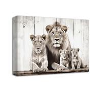 LZIMU Lion Family Wall Art Lion Lioness and Cub Pictures with Wood Background Canvas Print Wild Animal Pictures for Home Office Decor Framed (Animal-4, 12.00"x18.00")