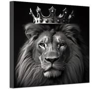 LZIMU Lion King with Crown Canvas Wall Art Black and White African Wild Animals Portrait Picture Prints Modern Artwork for Office Bedroom Wall Decor Framed (Lion-2, 16.00"x16.00")