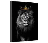 LZIMU Lion King with Gold Crown Canvas Wall Art Black and White African Wild Animals Portrait Picture Prints Modern Artwork for Office Bedroom Wall Decor Framed (Lion-1, 24.00"x36.00")