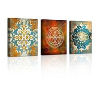 LZIMU Mandala Canvas Wall Art 3 Pieces Colorful Flowers Pattern Pictures Prints Boho Vintage Bathroom Artwork for Yoga Spa Meditation Room Decor Framed (16.00"x24.00"x3)
