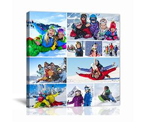 LZIMU Multi Photo Collage Custom Canvas Wall Art Personalized Print with Your Photo on Canvas Customized Family Wedding Pet Picture Collage Gift (Collage Picture-12, 16"x16"(40x40cm) Frame)