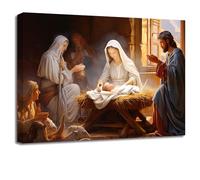 LZIMU Nativity Canvas Wall Art Jesus Born in Manger Picture Prints God Virgin Mary Paintings Christian Artwork Spiritual Church Wall Decor(Picture-2, (12.00" x 18.00"))