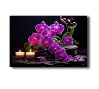 LZIMU Orchid Canvas Wall Art Purple Orchid Floral & Candle Stone Picture Prints Zen Paintings Meditation Artwork for Bathroom Yoga Spa Room Framed(Picture-3, (12.00" x 18.00"))