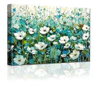 LZIMU Orchid Flower Canvas Wall Art White Elegant Floral Picture Abstract Flowers Painting Print Large Teal Artwork for Living Room Bedroom Decor (Landscape-2, 28.00 x 35.00 cms)