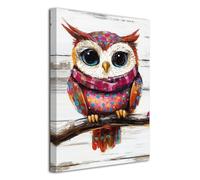 LZIMU Owl Picture Canvas Wall Art Funny Owl Poster Prints Cute Birds Stand on Branch Painting Nursery Wall Decor for Baby Kids Room Framed (Purple, 24L x 16W)