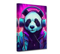 LZIMU Panda With Headphones Wall Art Colorful Panda Listening Music Canvas Prints Cool Animal Poster DJ Wall Decor for Music Lover Room Framed (Animal-5, 28.00"x42.00")