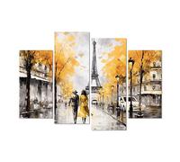 LZIMU Paris Effiel Tower Canvas Wall Art 4 PCS Black White and Yellow Couple with Umbrella on Fancy Paris Street Scenery Painting Prints Romantic Artwork (Paris-4, 12"x20"x2P, 12"x28"x2P)