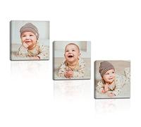 LZIMU Personalised 3 Photo Canvas Wall Art Custom Wedding Baby Dog Family Landscape Picture Prints for Living Room Bedroom Wall Decor (Framed, 12"x12"x3)