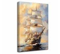 LZIMU Pirate Ship Canvas Wall Art Vintage Sailing Ship Pictures Prints Seascape Ocean Paintings Abstract Sailboat Poster Nautical Boat Artwork Living Room Bedroom Decor (Yellow, (45L x 30W cm))