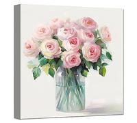 LZIMU Rose Flower Canvas Wall Art Pink Floral Picture Print Rustic Watercolor Botanical Painting Farmhouse Pink Bathroom Wall Decor Framed (Flower-5, 30.00 x 30.00 cms)