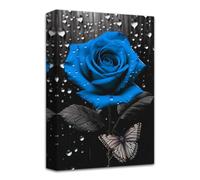 LZIMU Rose Wall Art Bathroom Decor Black And White Blue Floral with Butterfly Painting Prints Abstract Rose Flowers Picture for Farmhouse Decor Framed (Floral-5, 16.00"x24.00")