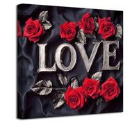 LZIMU Rose Wall Art Rose Flower Pictures Black and White Canvas Prints Love Theme Painting Rustic Romantic Floral Poster Modern Couples Bedroom Bathroom Decor (Red, (18L x 18W))